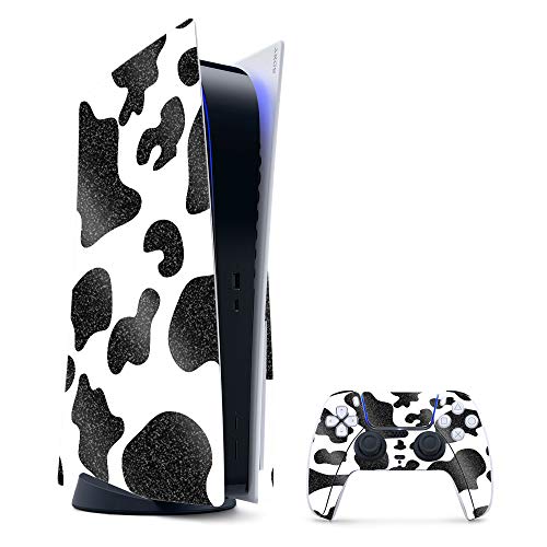MightySkins Glossy Glitter Gaming Skin for PS5 / PlayStation 5 Bundle - Cow Print | Durable High-Gloss Glitter Finish | Easy to Apply and Change Style | Made in The USA - color: Cow Print, size: PlayStation 5 Bundle