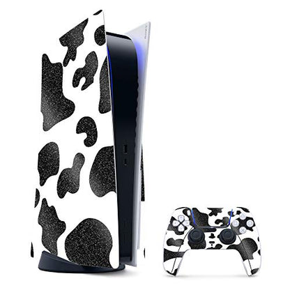 MightySkins Glossy Glitter Gaming Skin for PS5 / PlayStation 5 Bundle - Cow Print | Durable High-Gloss Glitter Finish | Easy to Apply and Change Style | Made in The USA - color: Cow Print, size: PlayStation 5 Bundle