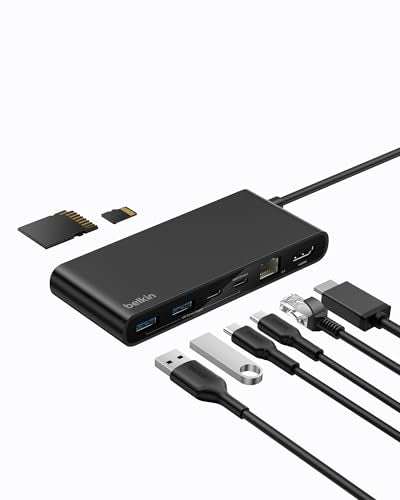 Belkin Connect 8-Port USB C Hub, Supports Display w/Resolutions up to 4K@60Hz - Works with Neo MacBook, Windows, Chromebook, & More - 100W PD w/ 10Gbps Data Transfer Speeds & 2.5Gbps Ethernet - Black - style: 8-in-1 USB-C Hub