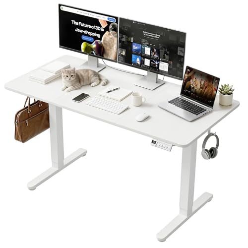 Electric Standing Desk, 48x24 Inches Sit Stand up Desk with 3 Memory Presets & Child Lock, Silent Motor, Heavy Duty Steel Frame, Leveling Feet, for Minimalist Computer Workstation,White - color: White, size: 48×24inch