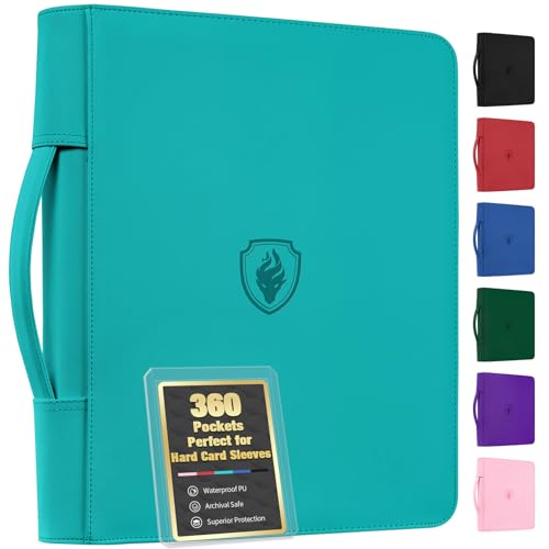 Fabmaker Top Load Binder Holds 360 Cards, Portable Card Binder with Retractable Handle, Side Loading Trading Card Storage for 3" x 4" Hard Card Sleeves, Collectible Case for Games, Sports Cards, Teal - color: Teal