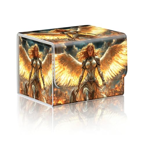 Trading Card Storage Box, Holds 100+ for MTG Cards, PU Leather with Magnetic Closure, Angel Warrior in Burning City Durable Deck Box for Magic the Gathering, Trading Card Games - color: Angel Warrior in Burning City