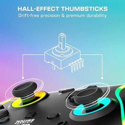 Turtle Beach Afterglow Wave Wired RGB Gaming Controller, Nintendo Switch 2 | Switch Lite, OLED, Hall-Effect Thumbsticks, 2 Mappable Back Buttons, Audio Controls, C-Button for GameChat, RGB Lights, Black - color: Black