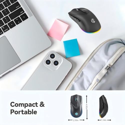 Wireless Mouse, Bluetooth Rechargeable Mouse, Dual Mode BT 5.2 + 2.4G USB Silent Wireless Bluetooth Mouse, RGB Ergonomic Design, 3-Level Adjustable DPI Mouse for Laptop, PC, Mac, Ipad, Black - color: Black