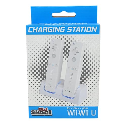 Old Skool Wii Dual Charging Station w/ 2 Rechargeable Batteries & LED Lights for Wii Remote Control