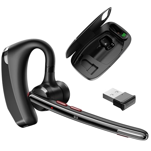 Bluetooth Headset V5.3, Wireless Headset with Dual Noise-Canceling Mics, Portable Charging Case, 300H Standby Time, Hands Free Headphones for PC/Cell Phones, Trucker/Office/Work - color: Black