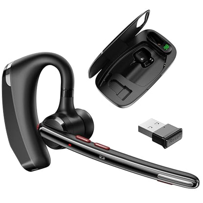 Bluetooth Headset V5.3, Wireless Headset with Dual Noise-Canceling Mics, Portable Charging Case, 300H Standby Time, Hands Free Headphones for PC/Cell Phones, Trucker/Office/Work (Light Gray) - color: Light Gray