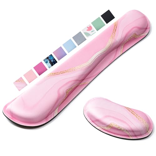 Hoewina Keyboard Wrist Rest,Ergonomic Wrist Rest,Superfine Fabric and Gel Memory Foam Wrist Pad for Computer Keyboard for Easy Typing & Pain Relief, Suitable for Office, Family, Outdoor, Pink Marle - color: Pink Marble