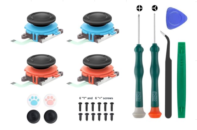 Joycon Joystick Replacement 2 Pack for Switch 2, Replacement Joy-Stick Analog Thumb Stick for Nintendo Joycon 2 (L)/(R) Blue/Red, Left/Right Analog Joystick with Thumbstick Grips & Screws (Blue/Red 4Pack Tool Kit) - color: Blue/Red 4Pack Tool Kit