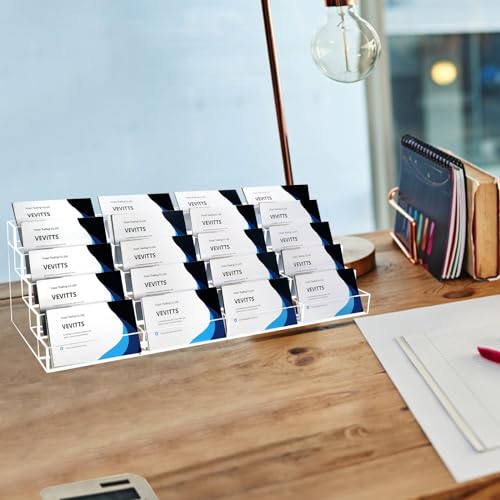 Vevitts 20 Slots Acrylic Business Card Holder, Clear Plastic Desk Business Card Stand, Multi-Card Display Rack for Office Home School Recipe Brochure File