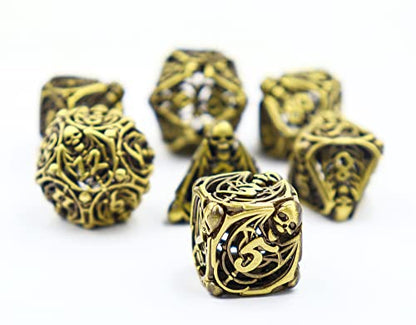 Metal DND Dice Set Skull Dungeons and Dragon Dice Set Hollow Polyhedral Magic 7 PCS Dice Set with Gift Metal Box for Dungeons and Dragons Table Games Play Cards MTG(Skull_Ancient Bronze) - color: Skull_ancient Bronze