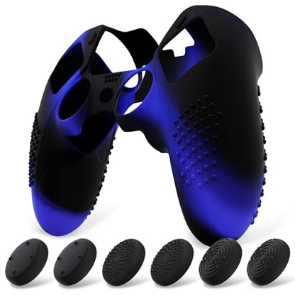 PlayVital 3D Studded Edition Anti-Slip Silicone Cover Case for ps5 Edge Controller, Soft Rubber Protector Skin for ps5 Edge Wireless Controller with 6 Thumb Grip Caps - Blue & Black - color: Blue & Black