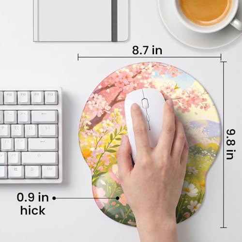 Mouse pad with Wrist Rest,Relieving Pain Memory Foam Computer pad, Ergonomic Desktop Mouse, Silicone Material Mouse pad, with Non-Slip PU Base (Cherry Blossoms) - color: Cherry Blossoms