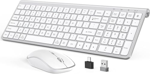JOYACCESS Wireless Keyboard and Mouse, Ergonomic,Dustproof and Portable Wireless Keyboard with Number Keypad, Adjustable DPI Computer Mouse for Laptop,PC, Windows-Silver White - color: silver