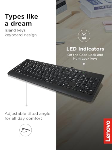 Lenovo 300 USB Keyboard, Wired, Adjustable Tilt, Ergonomic, Windows 7/8/10, GX30M39655, Black | Full-size office typing with wired USB connection and 1 year warranty - style: Keyboard