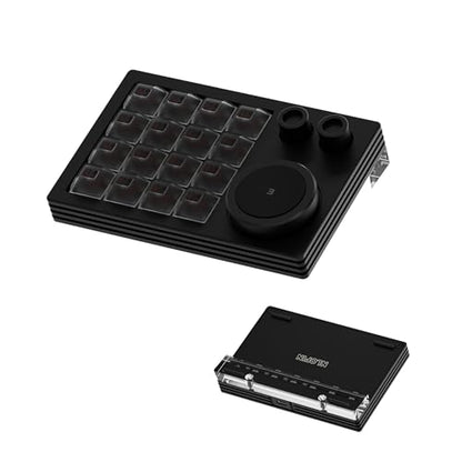 Macro Pad,Programmable Designer Macro Keyboard, 16 Keys Triple Knob and Screen with Macro Keypad,One Handed Gaming Keyboard for iOS,Windows (Black) - color: Black
