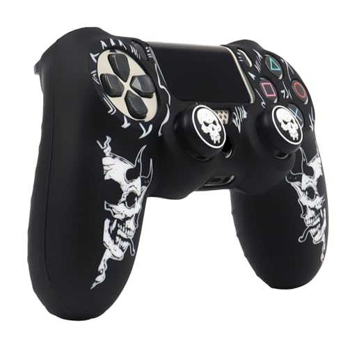 RALAN Horned Skull Head Design Controller Skin Cover with 2 Thumb Grips Compatible with PS4/Playstation 4 Slim/Pro Controller - color: Horned Skull Black White