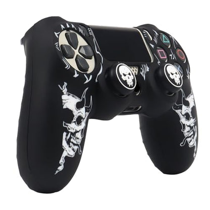 RALAN Horned Skull Head Design Controller Skin Cover with 2 Thumb Grips Compatible with PS4/Playstation 4 Slim/Pro Controller - color: Horned Skull Black White