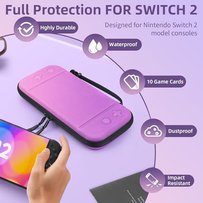 BRHE Switch 2 Carry Case Compatible with Nintendo Switch 2 Console,Large Capacity Switch 2 Case, Portable Hard NS 2 Travel Bag for Console & Accessories, 10 Game Card Slots (Purple Gradient) - color: Purple Gradient