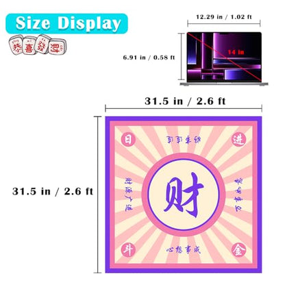 Mahjong Mat, Mahjong Table Mat for Tile Game, 31.5 in x 31.5 in Anti Slip and Noise Reduction Table Cover for Poker Card Board and Dominoes(Purple Pink) - color: A-purple Pink