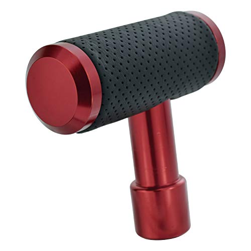 T Handle Shifter Car Knob, Joystick Style Alloy Cover with Leather Gear Stick Lever Shift Fit Most Automatic Manual Transmissions, Red-Black - color: red-black