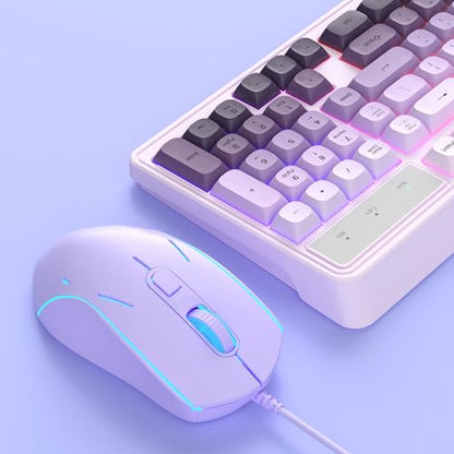 Camiysn Wire Gaming Keyboard, 7 Colorful Rainbow Backlight Classic Gaming Keyboard (Purple-Set) - color: Purple-Set