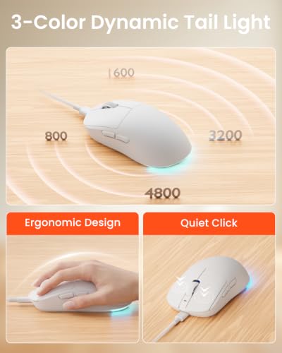 EWEADN Wired Keyboard and Mouse Combo with Detachable Wrist Rest, Quiet Ergonomic Keyboard Mouse Set with Multimedia Knob, RGB Backlit, Double-Shot Keycaps Natural Typing for Laptop, PC - White - color: White