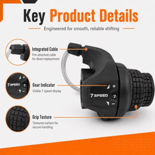 Gear Shifter 7 Speed, 7-Speed Bike Twist Shifter Right Handlebar Gear Lever SL-RS25-7R Shift Lever Bicycle Twist Grip Gear Shifter for MTB Folding Mountain Bike - size: RS25-7 speed shifter