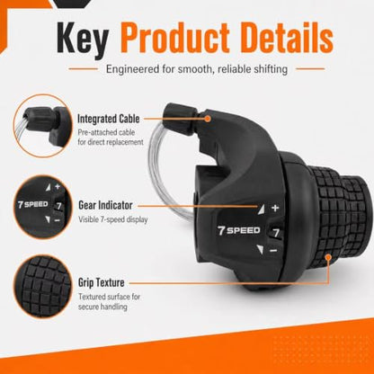 Gear Shifter 7 Speed, 7-Speed Bike Twist Shifter Right Handlebar Gear Lever SL-RS25-7R Shift Lever Bicycle Twist Grip Gear Shifter for MTB Folding Mountain Bike - size: RS25-7 speed shifter