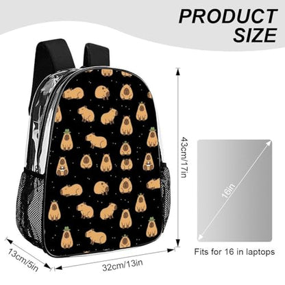 Clear Backpack with Mesh Pockets Stadium College Work | Beach Waterproof, Capybara, Heavy Duty, Transparent See Through Bag for Seaside Trips - color: Pattern (327)