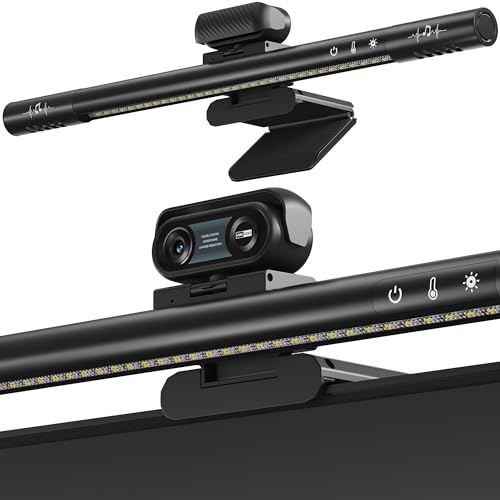 4-in-1 4K Webcam with Microphone and Speaker, Noise Cancellation, Privacy Cover, Auto Light Correction, 90° FOV , Plug & Play USB Camera with Monitor Light Bar, Webcam for PC/Meeting/Online Video