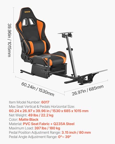 VEVOR Racing Wheel Stand, Heavy-Duty Simulator Cockpit Steering Wheel Stand, Fit Logitech G25, G27, G29, G920, G923, Thrustmaster T300RS, TX F458, T500RS, T3PA-PRO (F1/GT) and CSR Pedals - size: Single-Track Arm Cockpit