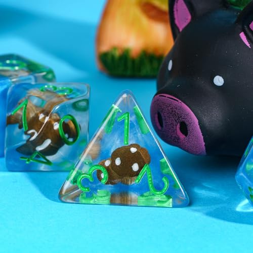 UDIXI Brown Mushroom D&D Dice 7PCS Mushroom DND Dice Set for Tabletop Games | Velvet Storage Bag, DM Gift, for Dungeons and Dragons Role Playing Games Board Games - color: Mushroom Brown