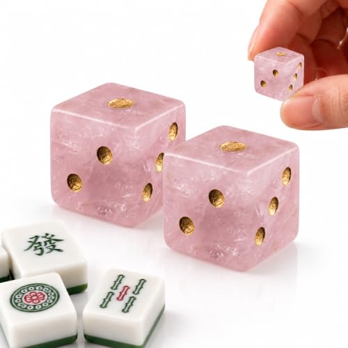 2PCS Crystal D6 Dice, 16mm Natural Gemstone Mahjong Dice Set Stone Dice for Games, Accessories, Tabletop Board Games, Casino Games, Craps, DIY Crafts, Spiritual Decor and Home Decor - color: D6-rose Quartz