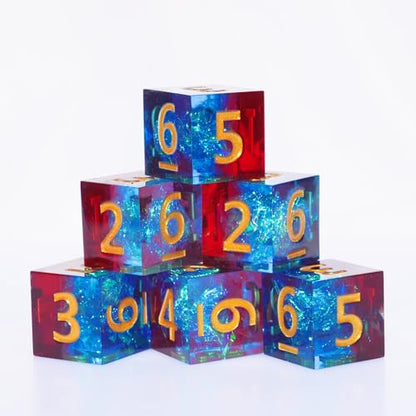 6PCS 16mm D6 Resin dice Set Dice for DND Dungeons and Dragons Role Playing Game (Blue + Red) - color: Blue + Red