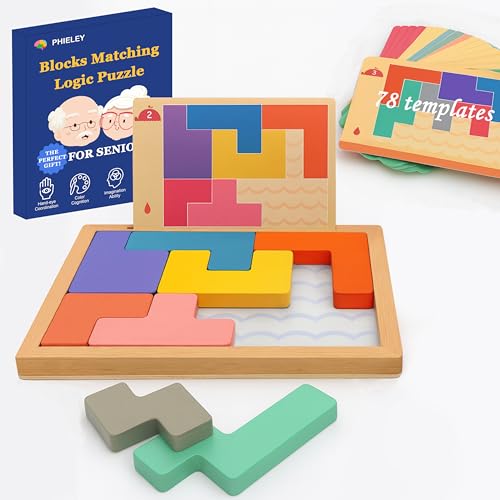 Memory Game Puzzles for Seniors, 8 Wooden Tile Matching Dementia Activities | Easy Elderly Brain Toy for Alzheimers Patients Product, Large Cognitive Mind Care Craft Gifts Pattern Blocks Board Gadgets
