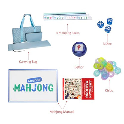 Jongyance American Mahjong Set(4 Layer) with Blue Carrying Bag, 160 Engraved Acrylic Tiles, 4 All-in-One Rack/Pushers, Mahjong Tiles Set (Ma Jong, Mah-Jongg, Majiang) - color: Green