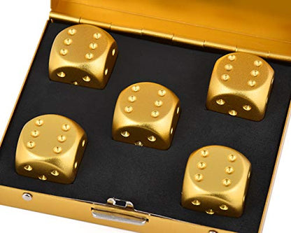 DS.DISTINCTIVE STYLE Aluminum Alloy Dice 5 Pieces 16mm Portable Metal Dices with Case 6 Sided Dice for Party Game - color: Gold, style: Square