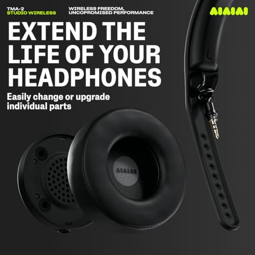 AIAIAI TMA-2 Studio Wireless Black Over-Ear Headphones, W+ Link + Bluetooth | Studio headphones for mixing and producing, W+ Link and Bluetooth, 20+ Hours of Playback, detailed sound, app EQ, memory foam