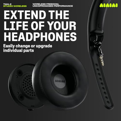 AIAIAI TMA-2 Studio Wireless Black Over-Ear Headphones, W+ Link + Bluetooth | Studio headphones for mixing and producing, W+ Link and Bluetooth, 20+ Hours of Playback, detailed sound, app EQ, memory foam