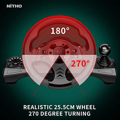 Nitho Drive Pro V16 Gaming Steering Wheel with Pedals and Shifter, 270 Degrees Racing Wheel with Dual Vibration, Compatible with PC, PS3, PS4, Xbox One, Xbox Series X|S and Switch - color: Drive Pro V16