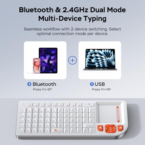 Mini Keyboard with Touchpad, Mini Bluetooth Keyboard, Ultra-Compact Portable for IT Professionals, Field Service Technicians, Home Theater PC & Multi-Device Travel - Durable &Reliable, White - color: white