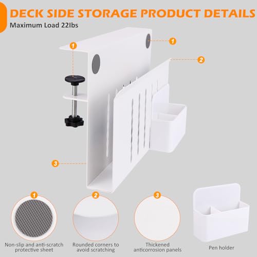 Desk Side Storage, Under Desk Laptop Mount, Table Side Hanging File Organizer, No Drill Clamp On Cable Management Tray, Laptop Holder with Magnetic Pen Holder for Office and Home - size: 1Tier-W