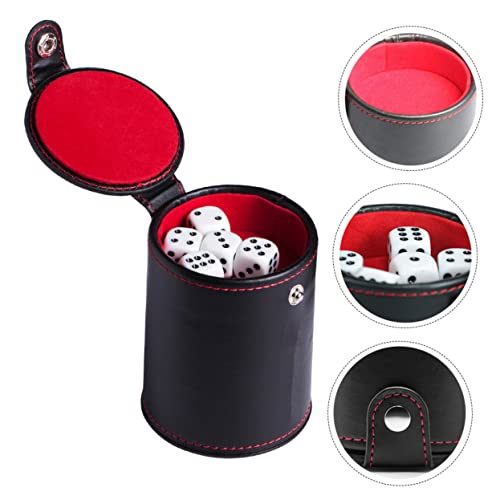GARVALON 1set Double-Layer Dice Cup Pu Leather Dice Storage Container Lids Includes Shaking Cup and Dot Dices for Family Gatherings and Bar Entertainment