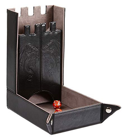 Forged Dice Co. Draco Castle Foldable Dice Tray and Dice Tower - Foldable DND Dice Tray and Dice Rolling Tray Tower - Perfect for Dungeons and Dragons RPG and Tabletop Gaming - color: Gray
