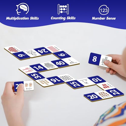 Kasfalci Multiplication Dominoes Set,Math Manipulatives Games for Kids,Counting Toy,Learning Games,Preschool Learning Activities,Homeschool Supplies,Kindergarten Classroom Must Haves,1st 2nd 3rd Grade - style: Multiplication