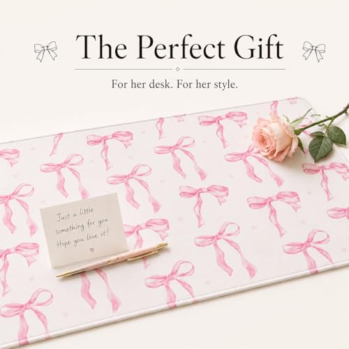 Pink Bow Desk Mat 35.4x15.7 Inch, Large Extended Mouse Pad with Coquette Bow Pattern, Non-Slip Waterproof Desk Pad for Home Office, Study & Aesthetic Setup (Pink Bow) - color: Pink Bow