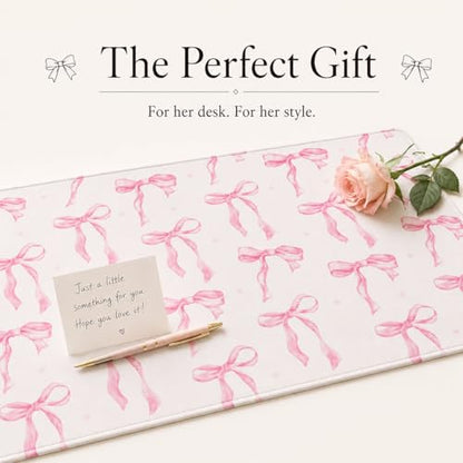 Pink Bow Desk Mat 35.4x15.7 Inch, Large Extended Mouse Pad with Coquette Bow Pattern, Non-Slip Waterproof Desk Pad for Home Office, Study & Aesthetic Setup (Pink Bow) - color: Pink Bow