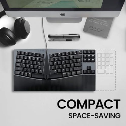 Perixx PERIBOARD-335BR Wired Ergonomic Mechanical Compact Keyboard - Low-Profile Brown Tactile Switches - Programmable Feature with Macro Keys - Compatible with Windows and Mac OS X - US English - style: Wired Tactile