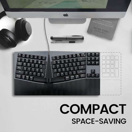 Perixx PERIBOARD-335BL Wired Ergonomic Mechanical Compact Keyboard - Low-Profile Blue Clicky Switches - Programmable Feature with Macro Keys - Compatible with Windows and Mac OS X - US English - style: Wired Clicky